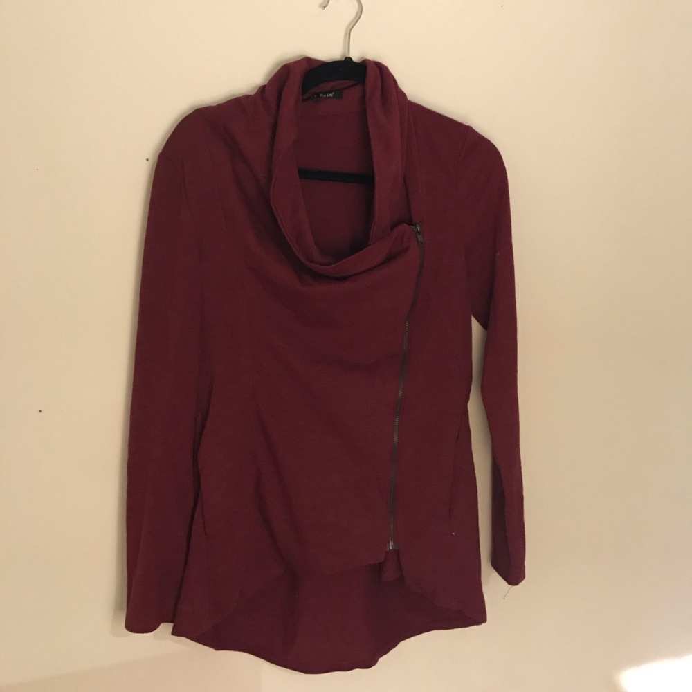 Maroon Draped Zip Up Cardigan